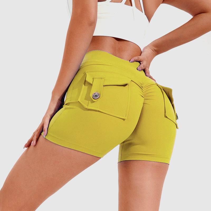High Waisted Hip Lifting Shorts With Pockets