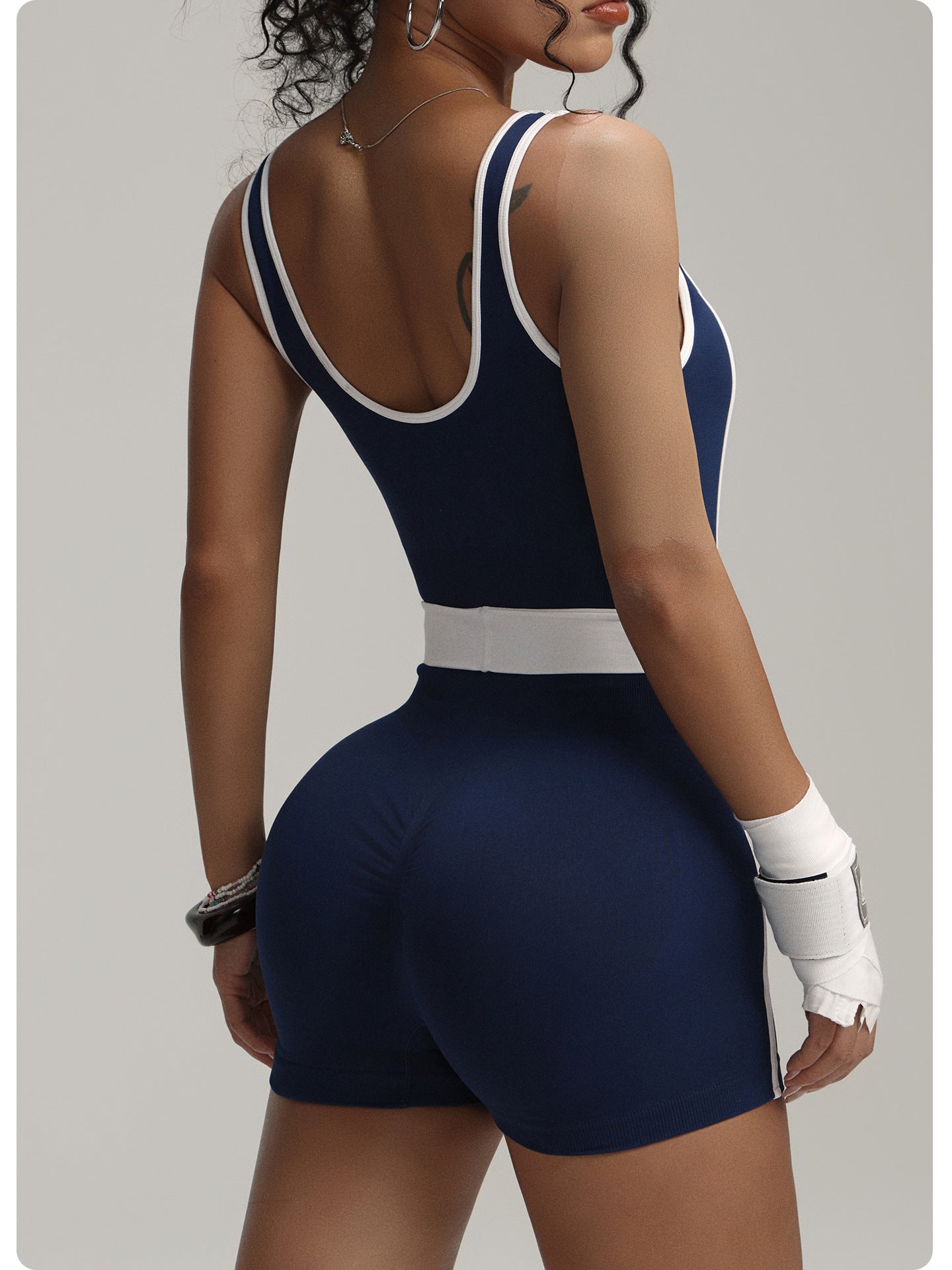 Contrast Color Vest Yoga Jumpsuit - One-piece Shorts