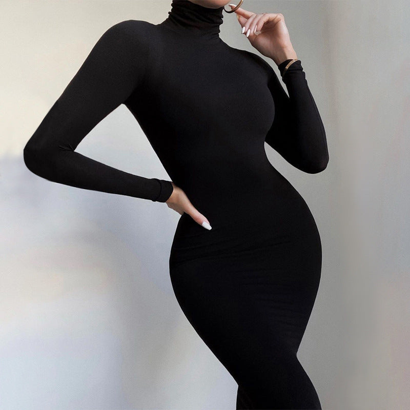 Solid Color Tight Long Sleeve Fleece-lined Yoga Jumpsuit