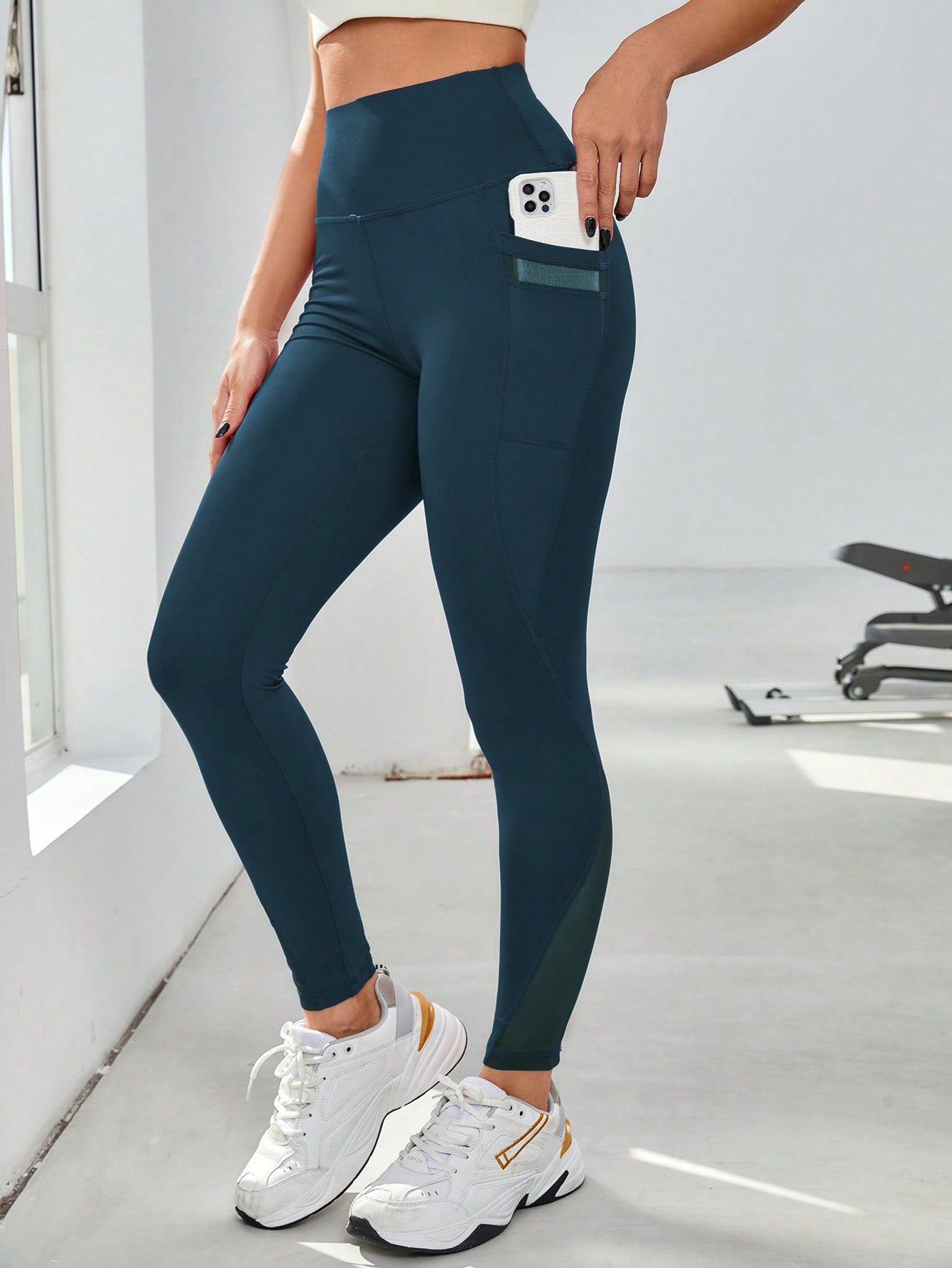 High Waist Grenadine Stitching Yoga Pants Pocket Quick-drying Breathable Hip Lifting Sport