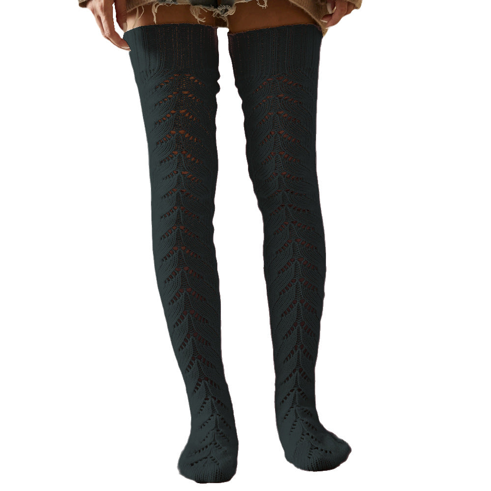 Hollow Mesh Long Double-needle Knitted Socks