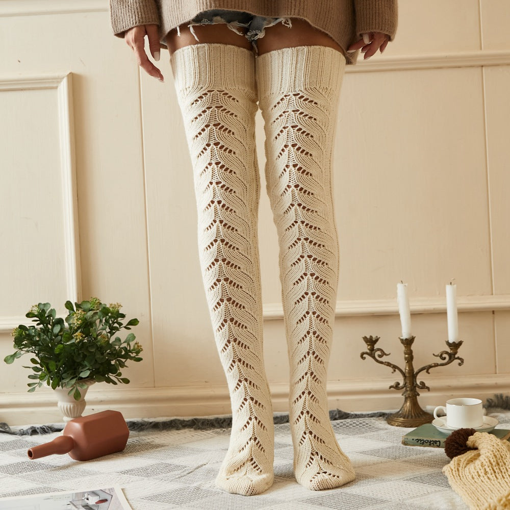 Hollow Mesh Long Double-needle Knitted Socks